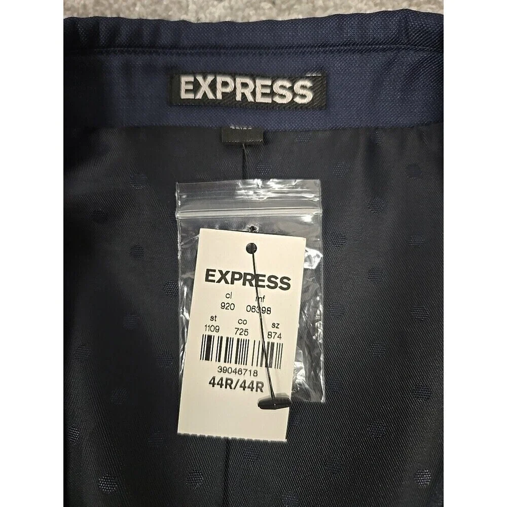 Express Producer Modern Fit Suit Blazer Wool Blend‎ Navy Blue Men's Size 44R NWT